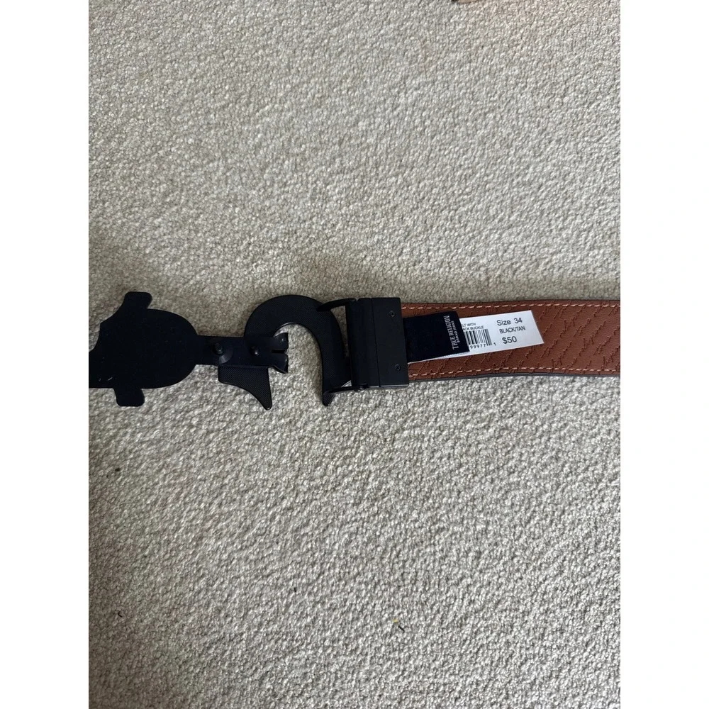 True Religion Reversible Horseshoe Buckle Belt Black/Tan Size 34 NWT